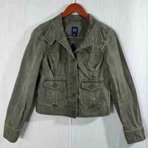 Gap Olive Green Cropped Utility Military Jacket Coat Blazer Size 8